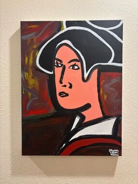 Traditional Japanese Abstract woman with painting size 18 by 23